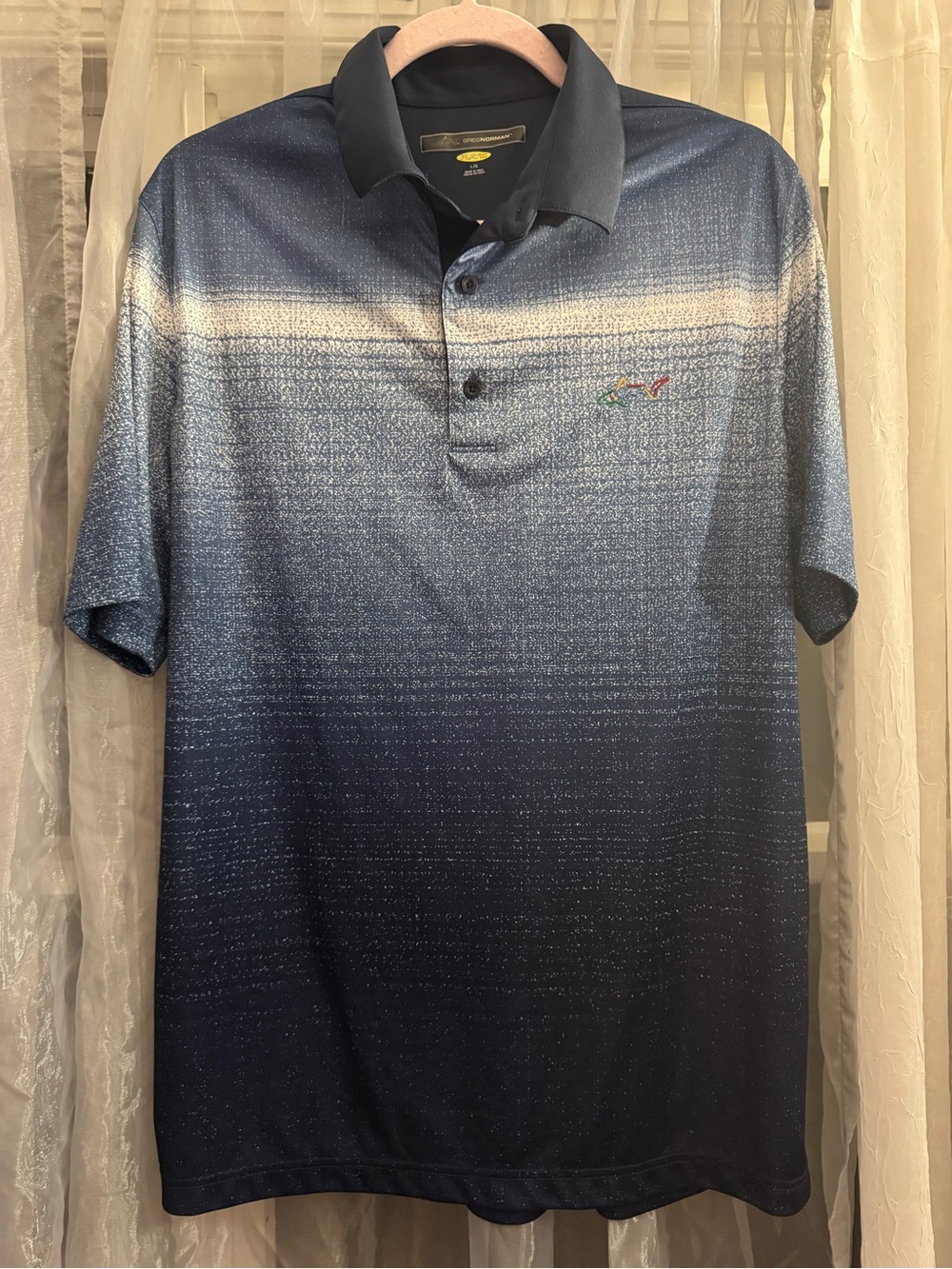 Greg Norman Collection Gradient Navy Polo with Contrast Stripe